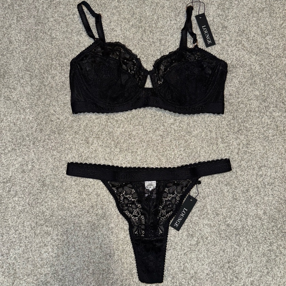 Lounge Flair Balcony Bra 32D & Thong XS Set Black